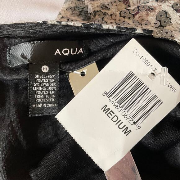 AQUA Sequin Sleeveless Mini Sheath Cocktail Dress Sparkly Black and White Size 6 - Picture 8 of 9